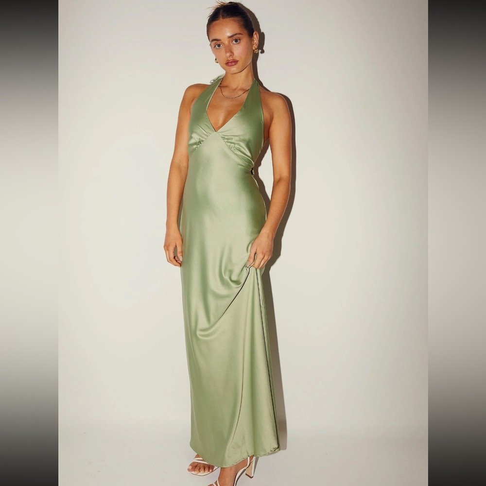 Peppermayo Heavy Hearted Satin Maxi Dress - Sage